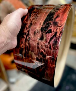 15" Steam Bent Maple Snare Drum, 15" Steam-bent solid maple snare drum with a custom hand painted high-gloss polyester clear coat